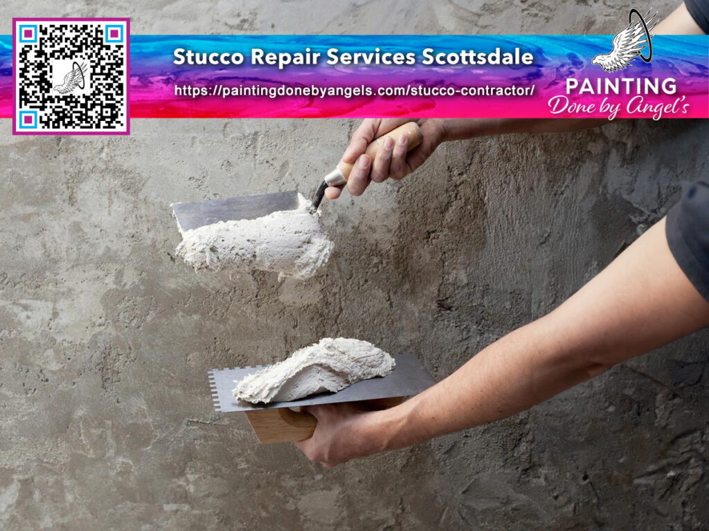 Restoring walls to perfection: expert stucco repair and exterior painting in progress.