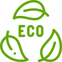 Green emblem representing eco-friendliness and environmental awareness with leaves and the word 'eco', from an environmentally conscious painting company.