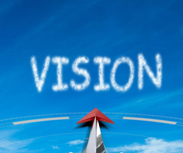 Setting sight on success: a paper airplane ascends towards a clear sky with the word 'vision' etched amongst the clouds, mirroring the precision of a painting company.
